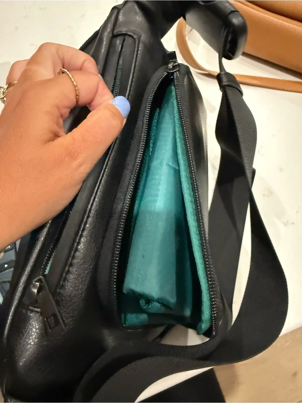 Kibou Diaper Black Crossbody Bag with Teal Interior